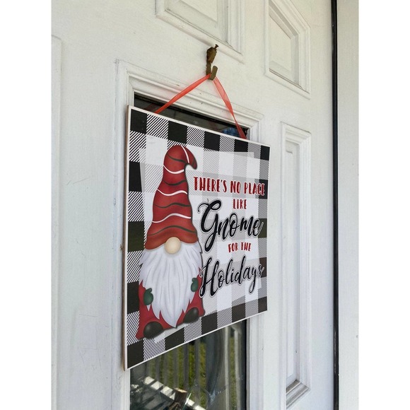 Black White buffalo check plaid theres no place like gnome for the holidays sign - Picture 6 of 6